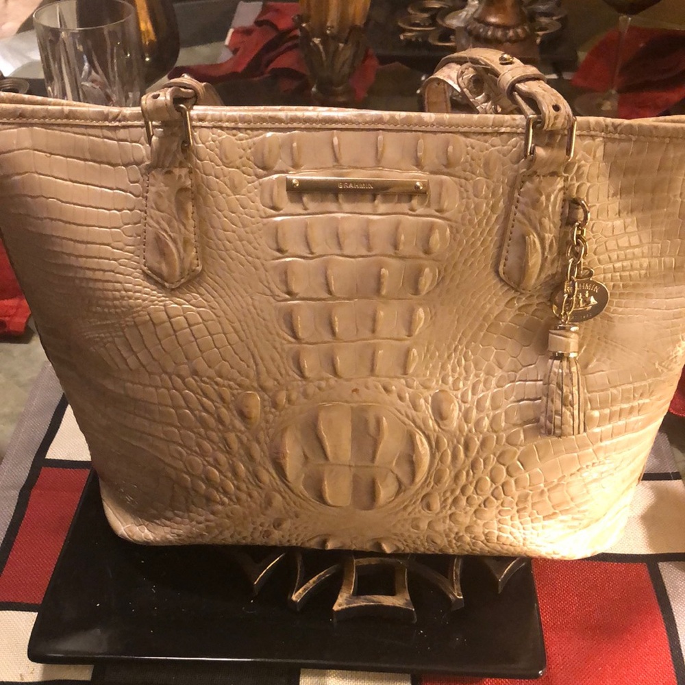 Brahmin Tan Crocodile Embossed Tote Bag